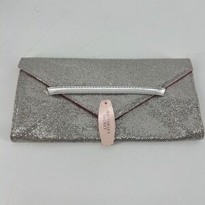 Victorias Secret Silver Glitter Envelope Clutch Pink Lining‎ Evening Bag